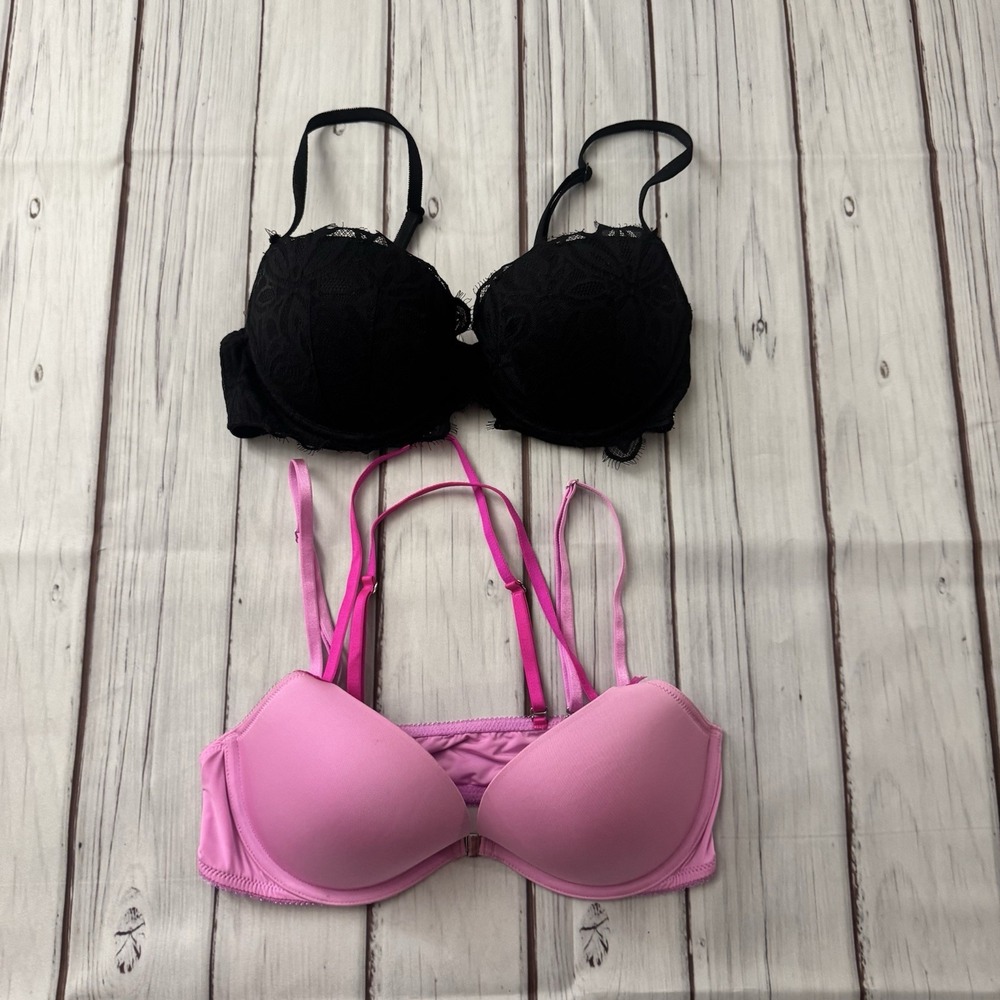 Victoria's Secret & PINK Bra Lot 34C Push Up Demi Lace & Strappy Pink Black